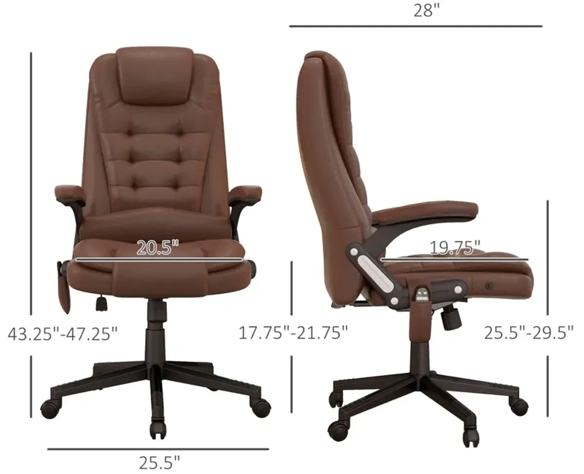 Brown Massage Office Chair: 6 Vibration Points, 3 Heat Modes