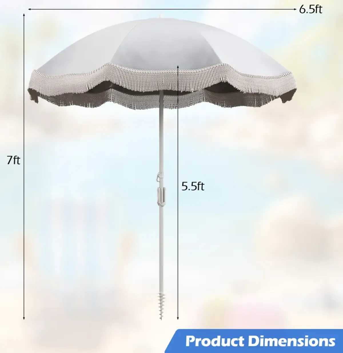 Beach Umbrella with Fringe Tassels – Stylish Outdoor Sunshade for Beach and Patio