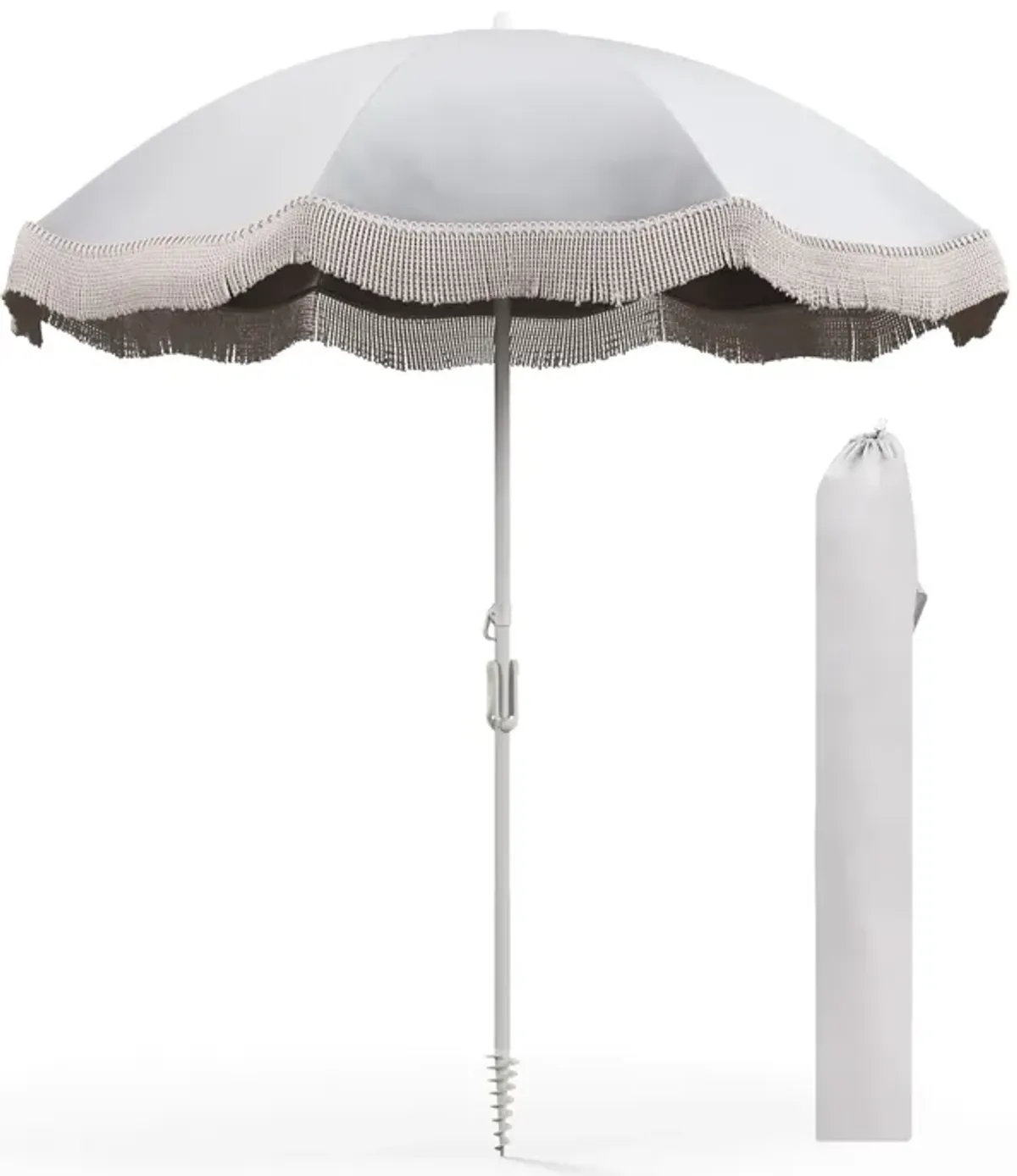 Beach Umbrella with Fringe Tassels – Stylish Outdoor Sunshade for Beach and Patio