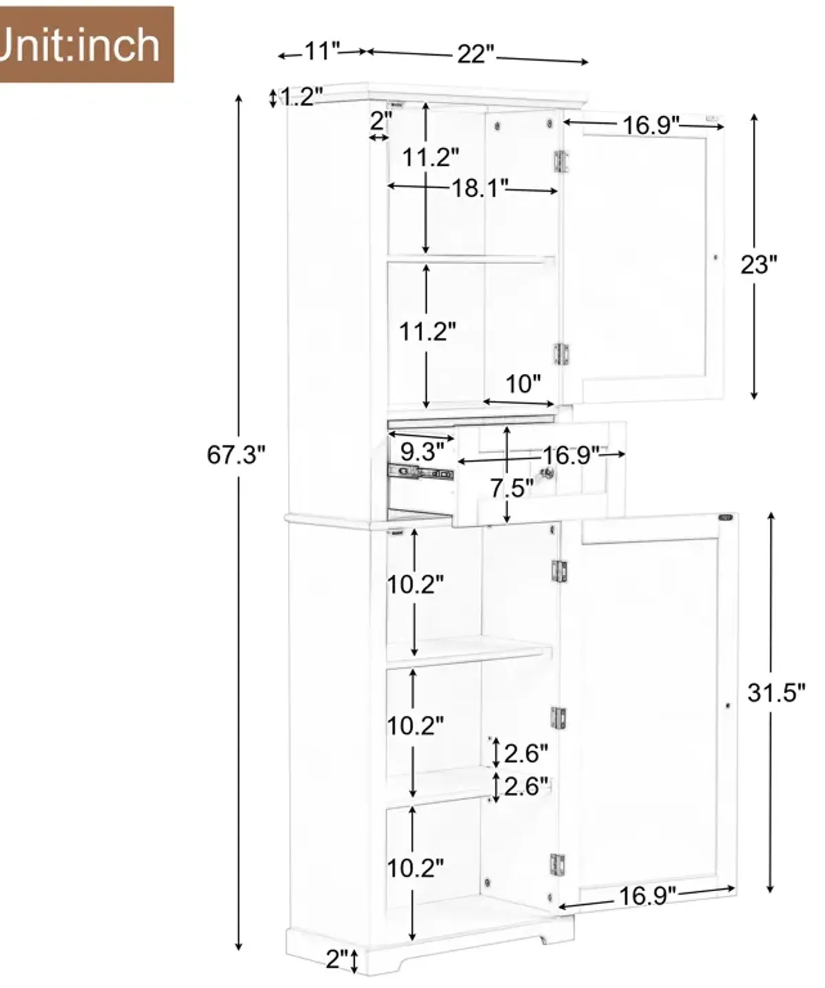 Merax Freestanding Storage Cabinet Bathroom Cabinet