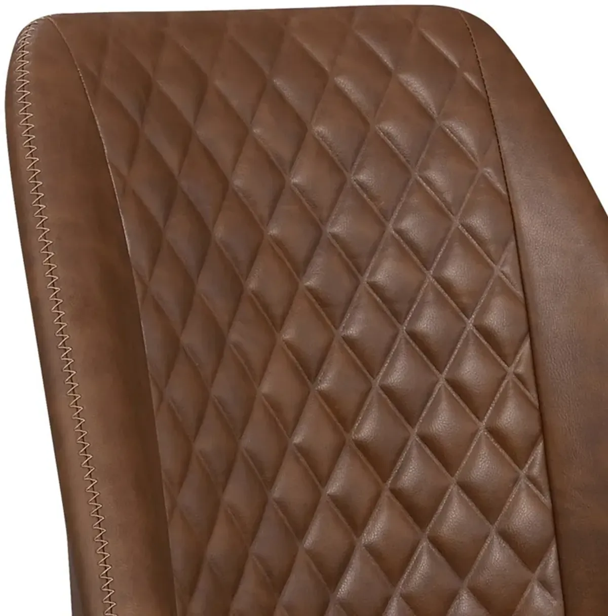 Leatherette Office Chair with Sloped Back and Diamond Stitching, Brown-Benzara