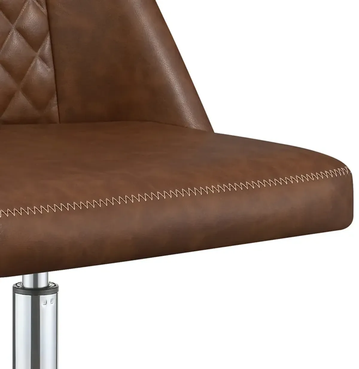 Leatherette Office Chair with Sloped Back and Diamond Stitching, Brown-Benzara