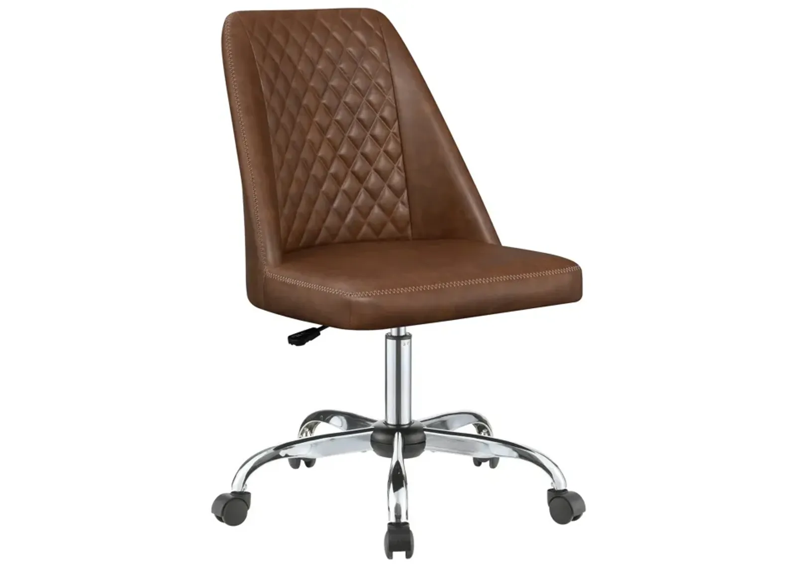 Leatherette Office Chair with Sloped Back and Diamond Stitching, Brown-Benzara