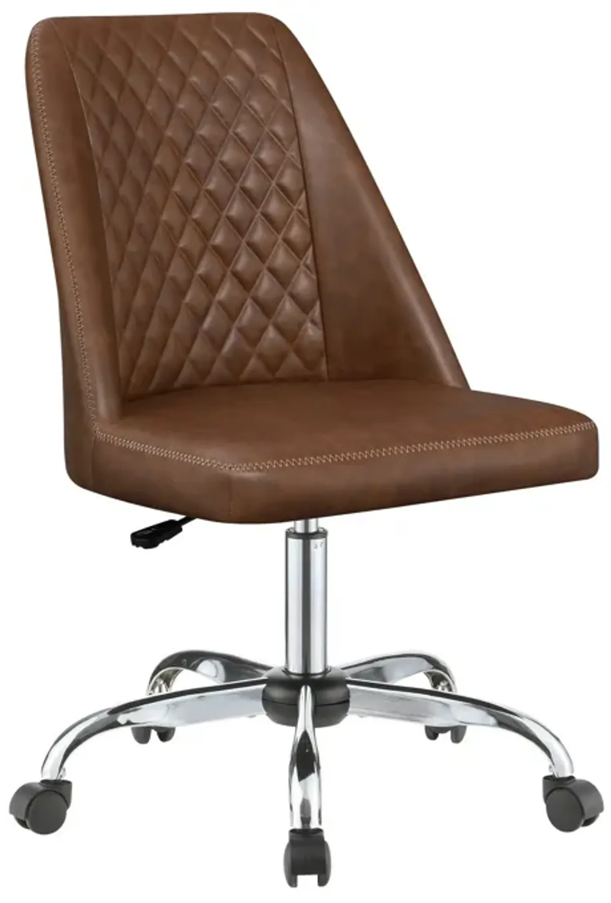 Leatherette Office Chair with Sloped Back and Diamond Stitching, Brown-Benzara