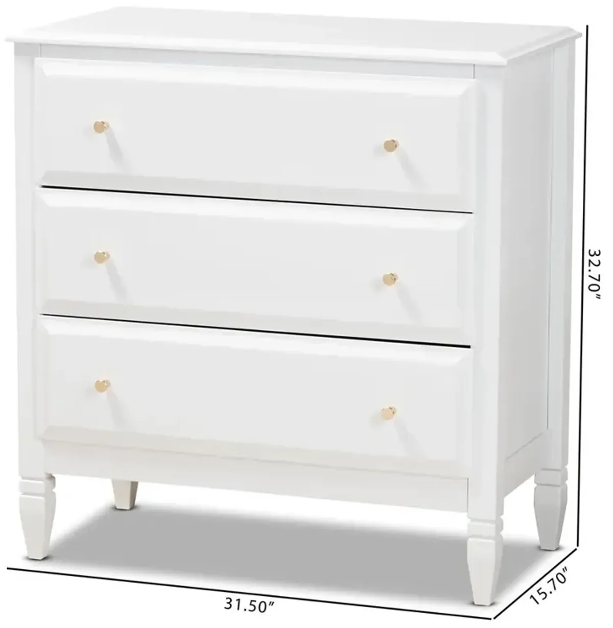 Baxton Studio Naomi Classic and Transitional White Finished Wood 3-Drawer Bedroom Chest