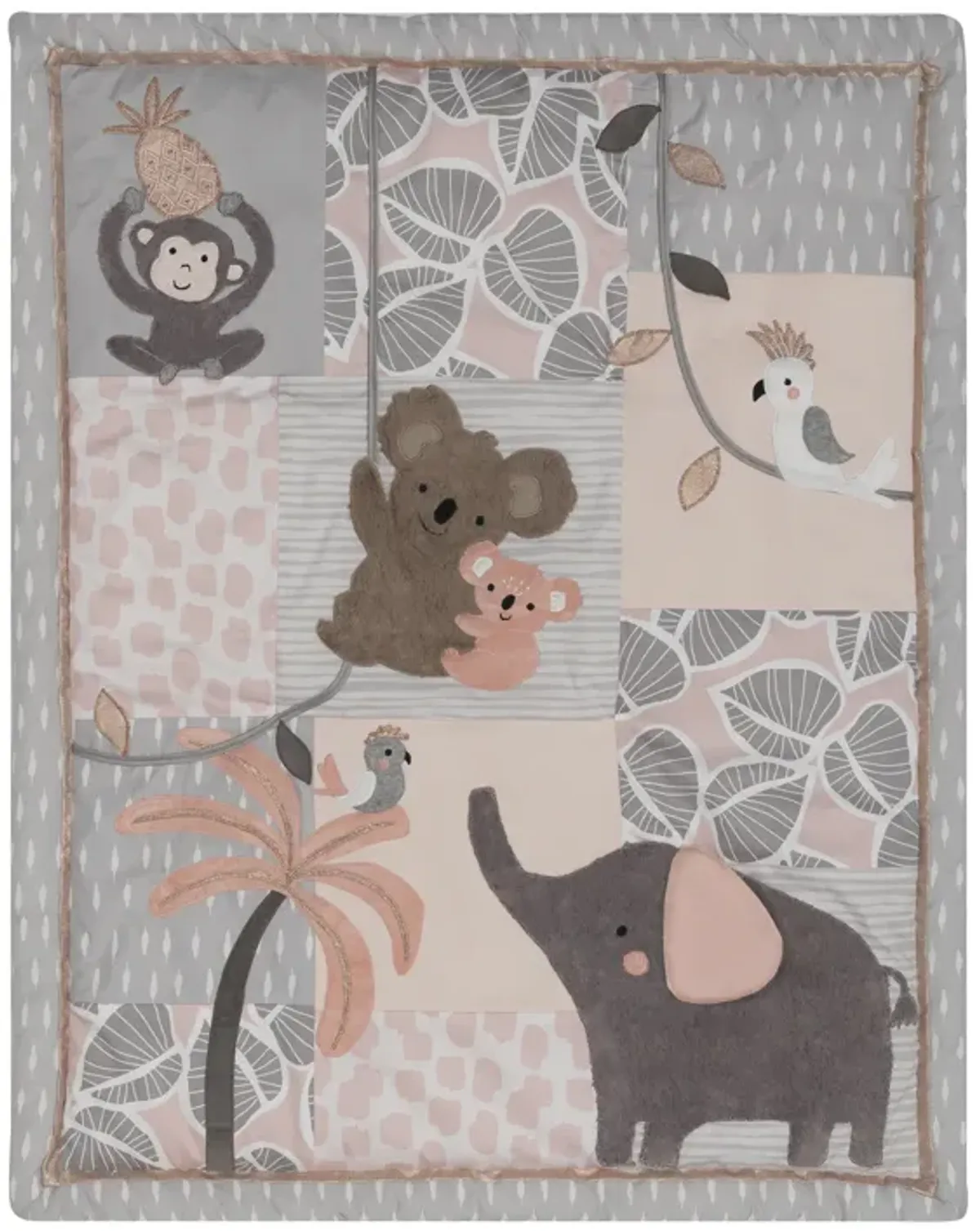 Lambs & Ivy Calypso 4-Piece Crib Bedding Set - Pink, Gray, Gold, Animals, Jungle