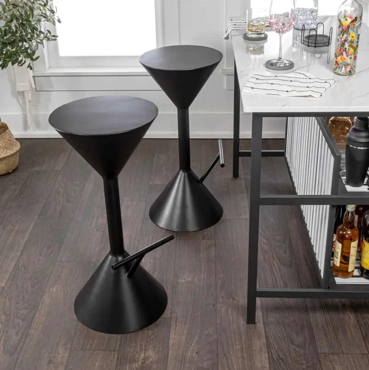 Chronos 29.75" Modern Industrial Iron Hourglass Backless Bar Stool with Foot Rest