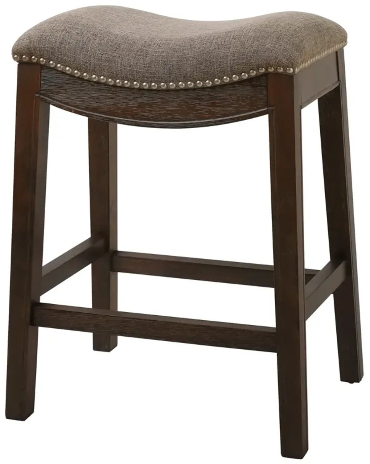 Sadie 25in. H Saddle Weathered Gray Wood Counter-Height Barstool with Smoke Gray Fabric