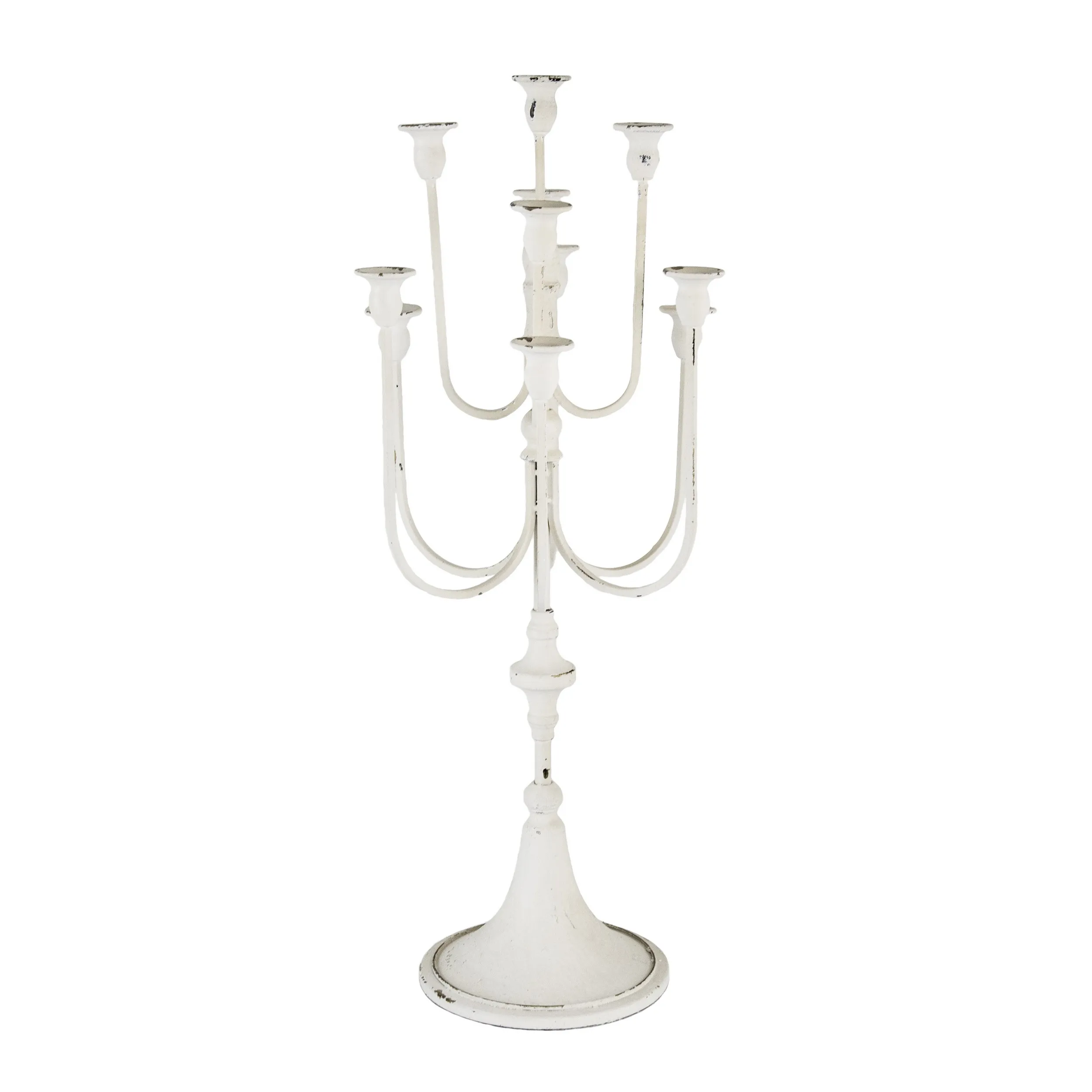 30 Inch Classic 11 Light Candelabra, Curved Arms, White Iron Frame - Benzara