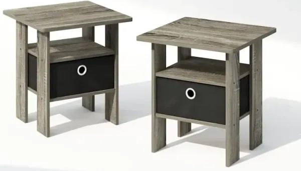 Tidur Bedside Table Nightstand with Bin Drawer, French Oak/Black, Set of 2
