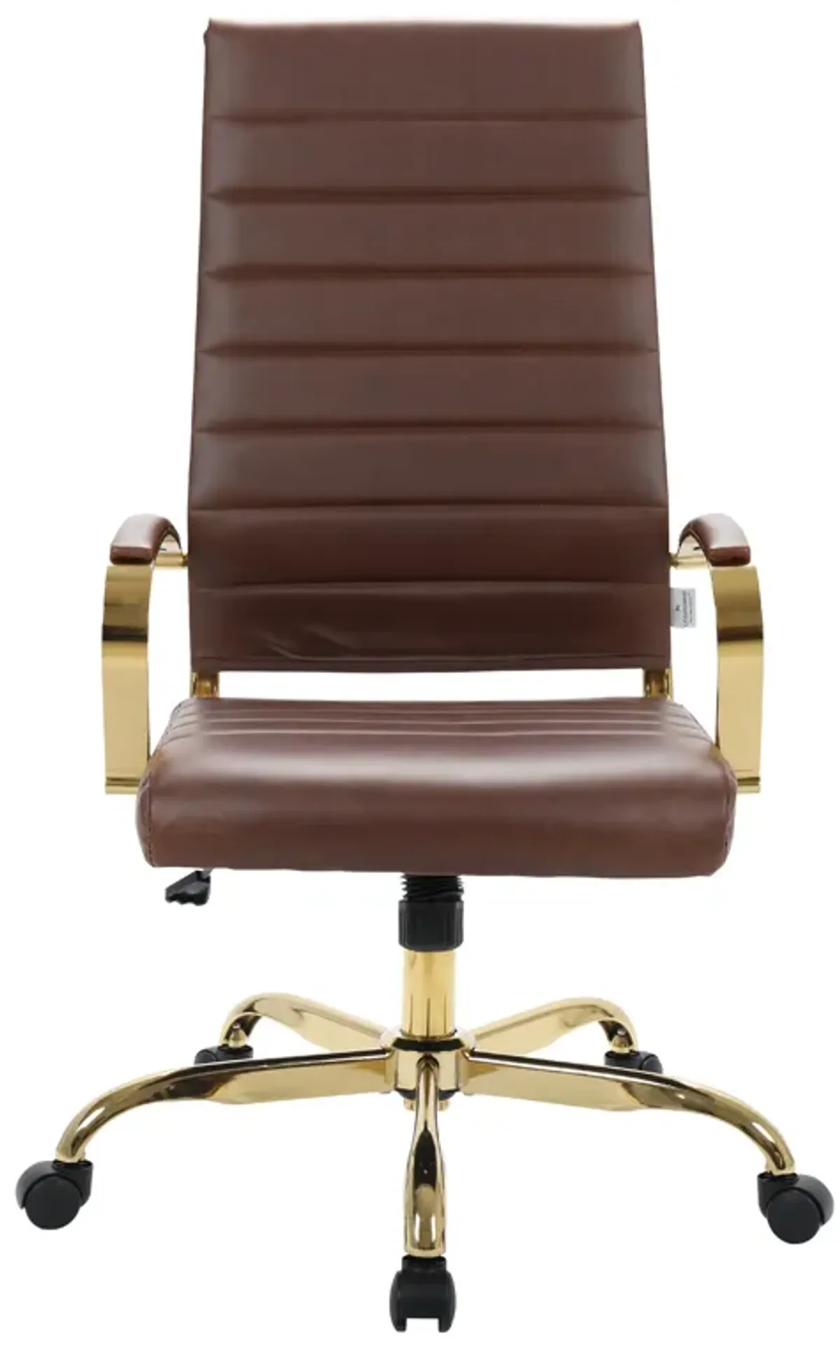 LeisureMod Benmar High-Back Leather Office Chair With Gold Frame in Brown