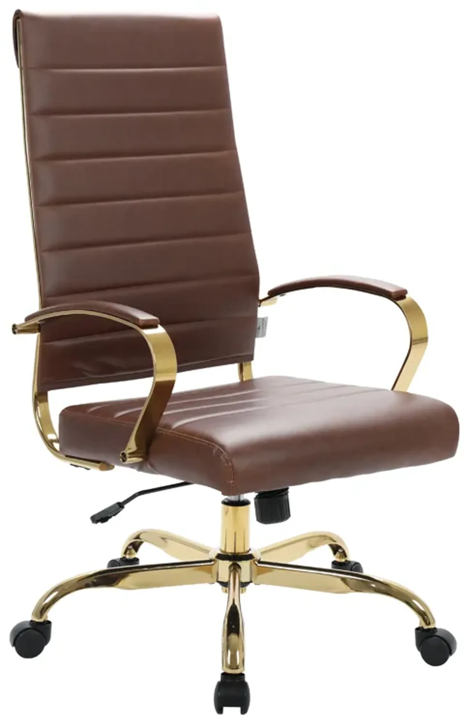 LeisureMod Benmar High-Back Leather Office Chair With Gold Frame in Brown