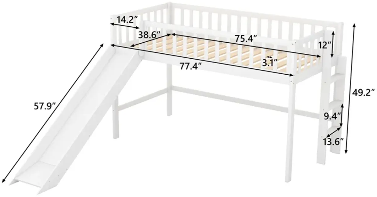 Merax  Low Loft Bed with Ladder and Slide