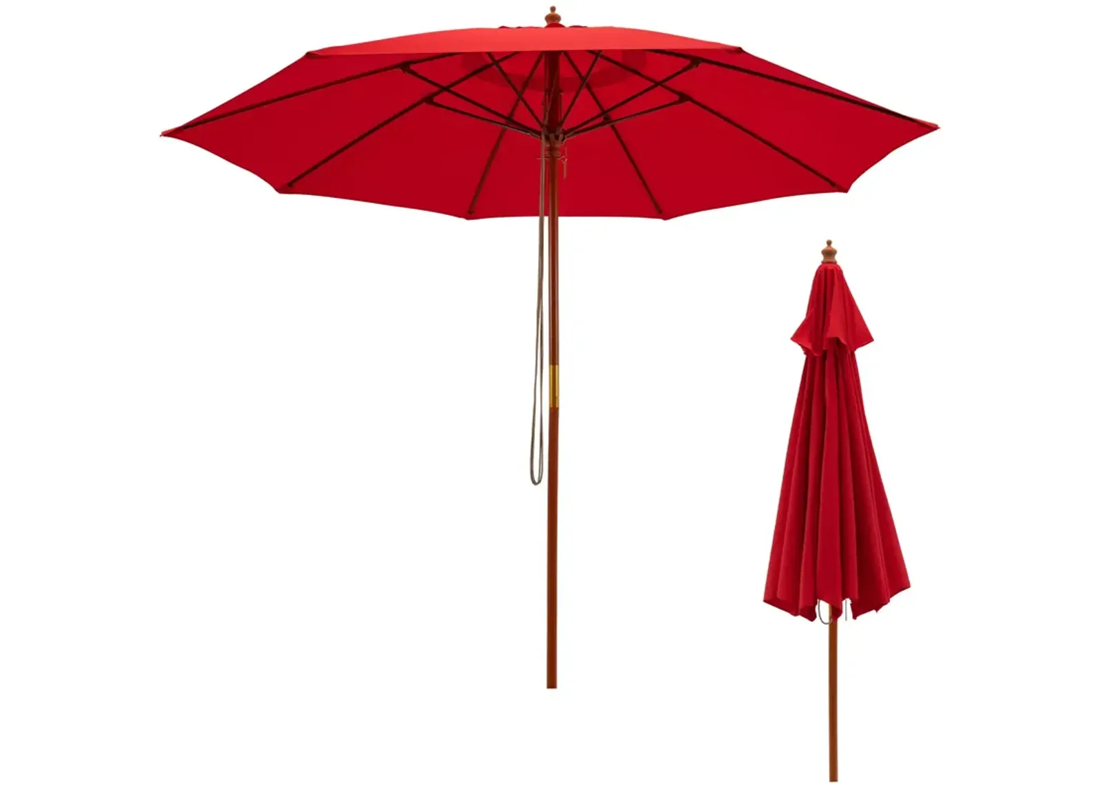 9.5 Feet Pulley Lift Round Patio Umbrella with Fiberglass Ribs