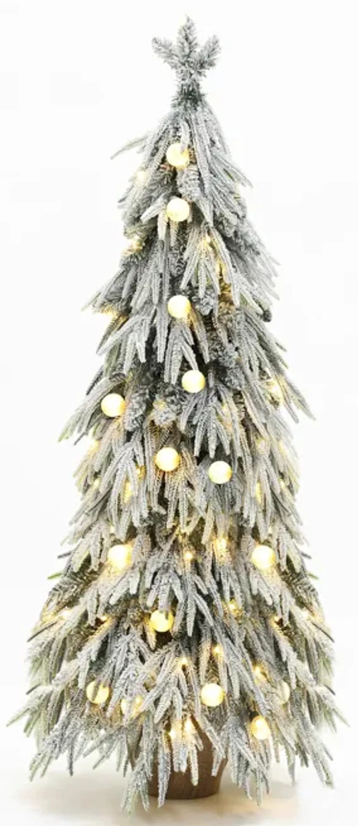 LuxenHome 4.5Ft Pre-Lit Snow Flocked Slender Fir Artificial Christmas Tree