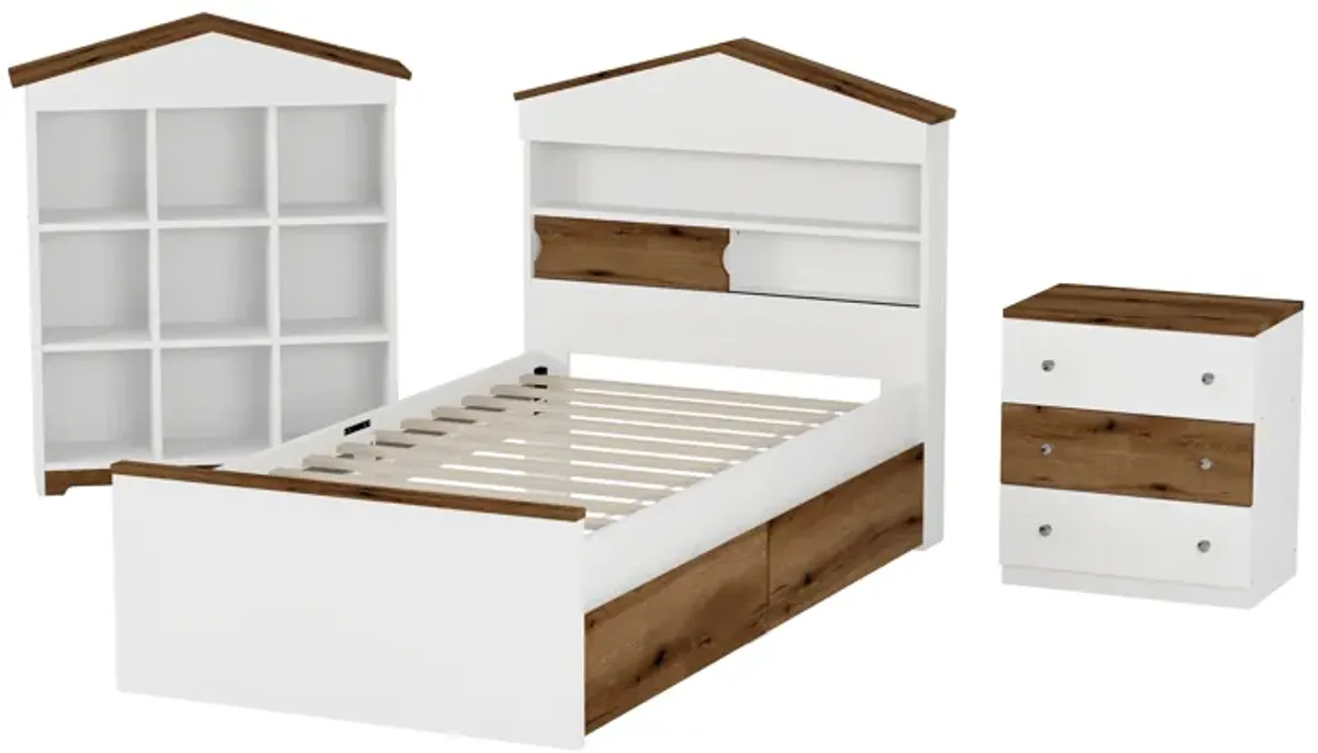 Merax 3-Pieces Bedroom Bed Nightstand and Stroage Rack Sets