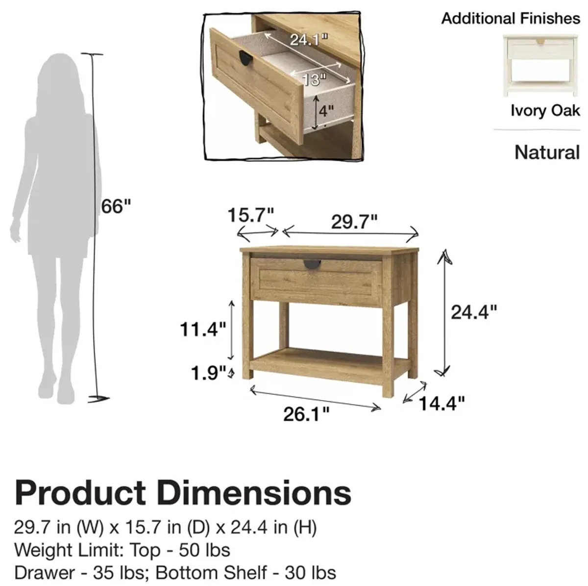 Mr. Kate Primrose Wide 1 Drawer Nightstand with Open Shelf