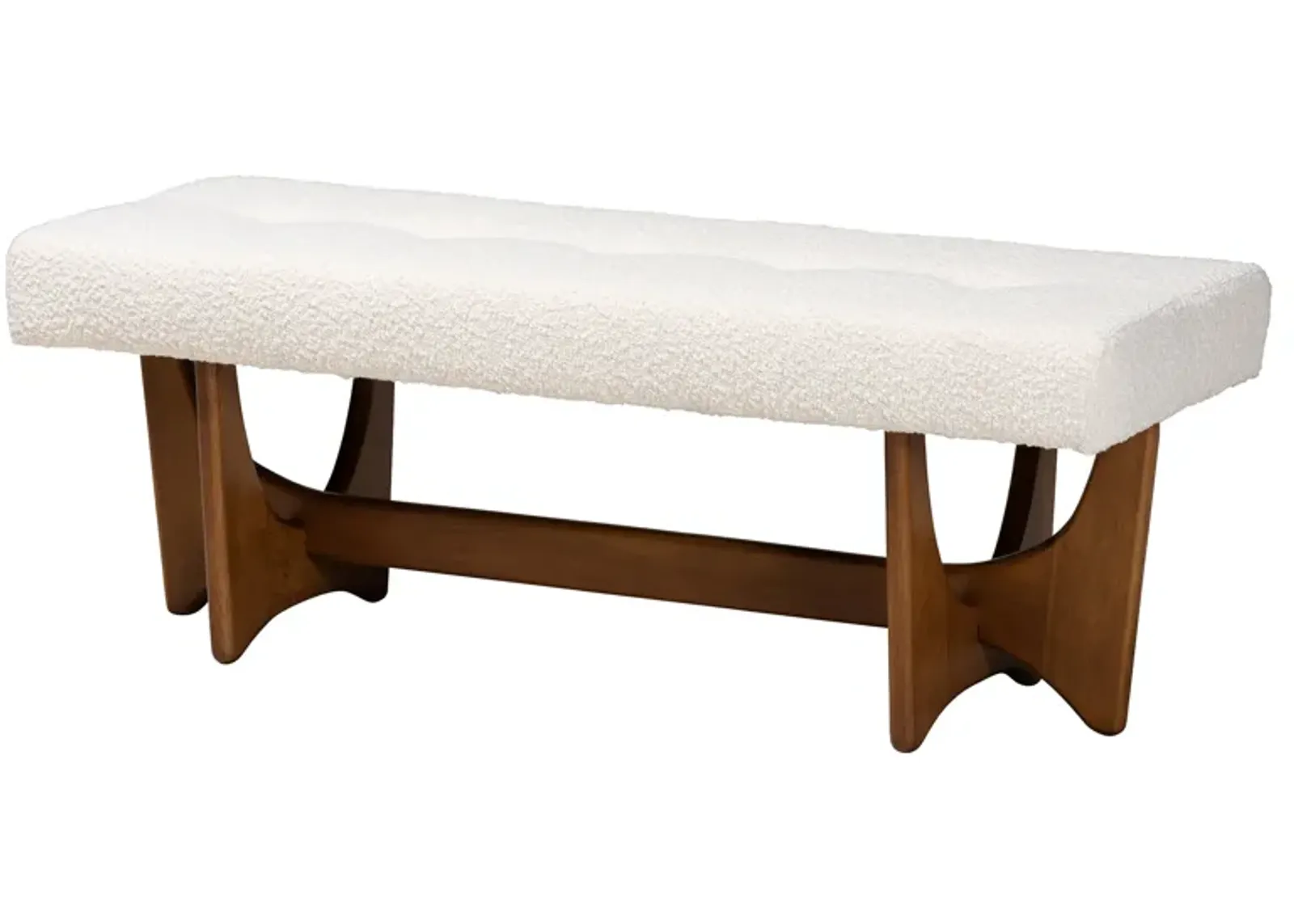 Baxton Studio Theo Japandi Cream Boucle Fabric and Walnut Brown Finished Wood Bench