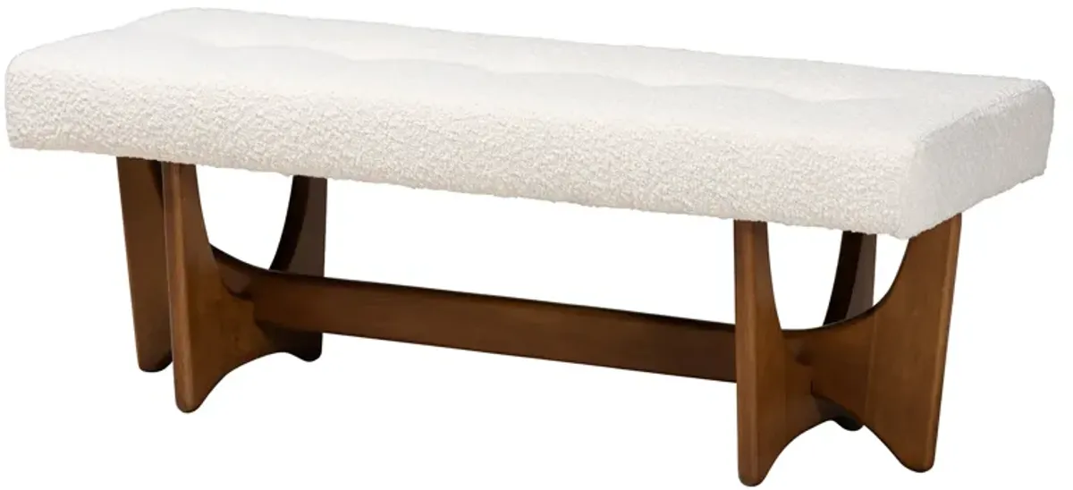 Baxton Studio Theo Japandi Cream Boucle Fabric and Walnut Brown Finished Wood Bench