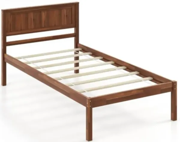 Retro Wood Platform Bed Frame with Headboard for Modern or Vintage Bedrooms