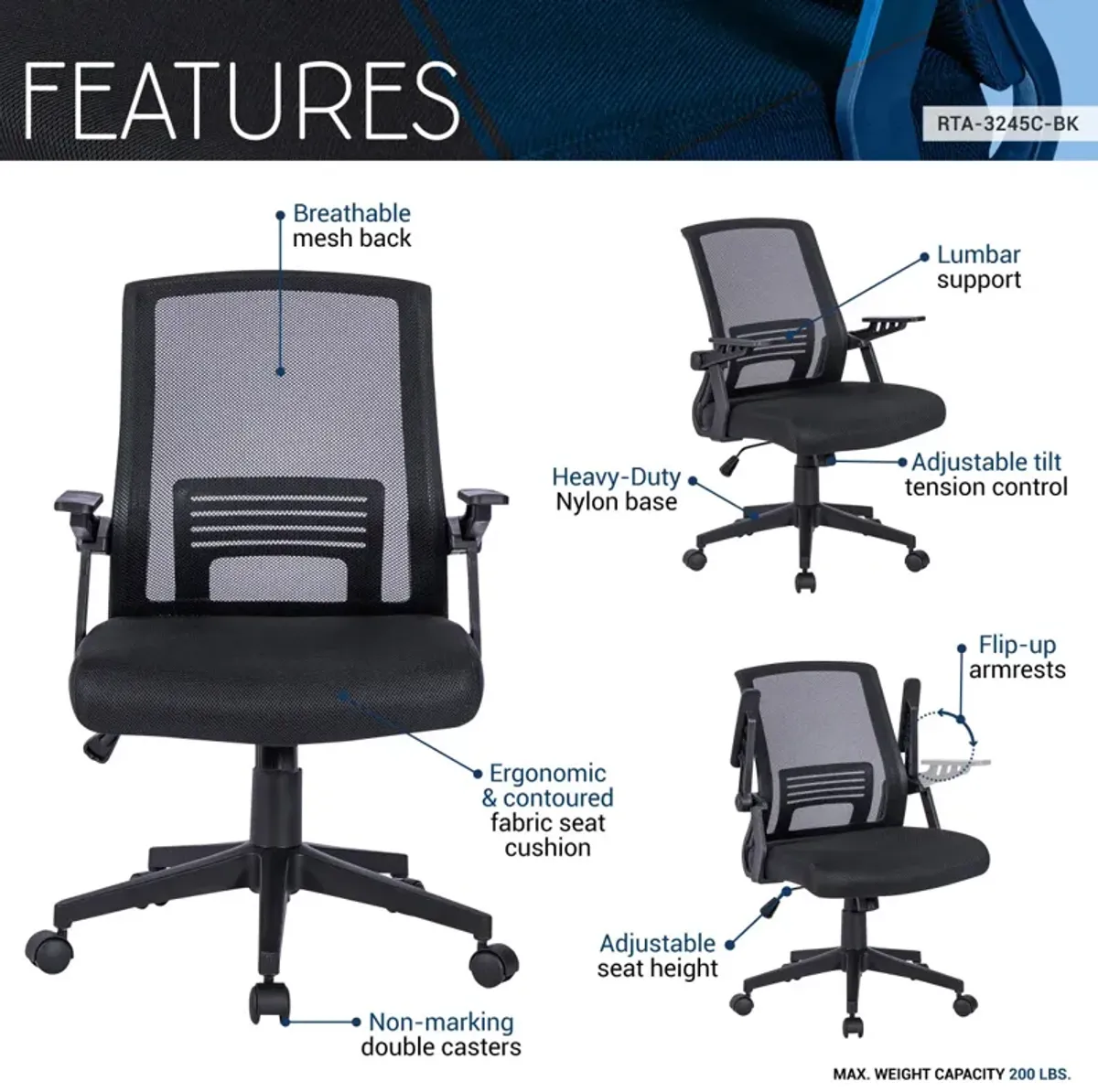 Ergonomic Office Mesh Chair, Black