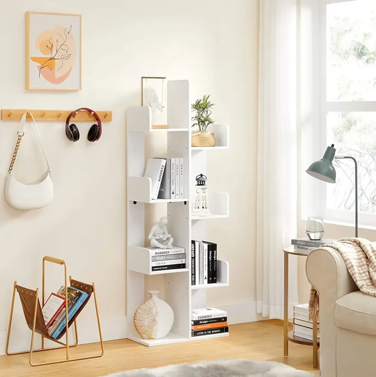 Elegant Tree-Shaped Bookshelf with 8 Shelves: Stylish Storage with Rounded Corners