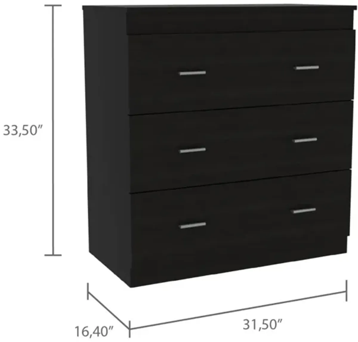 Montclair 3-Drawer Dresser Black