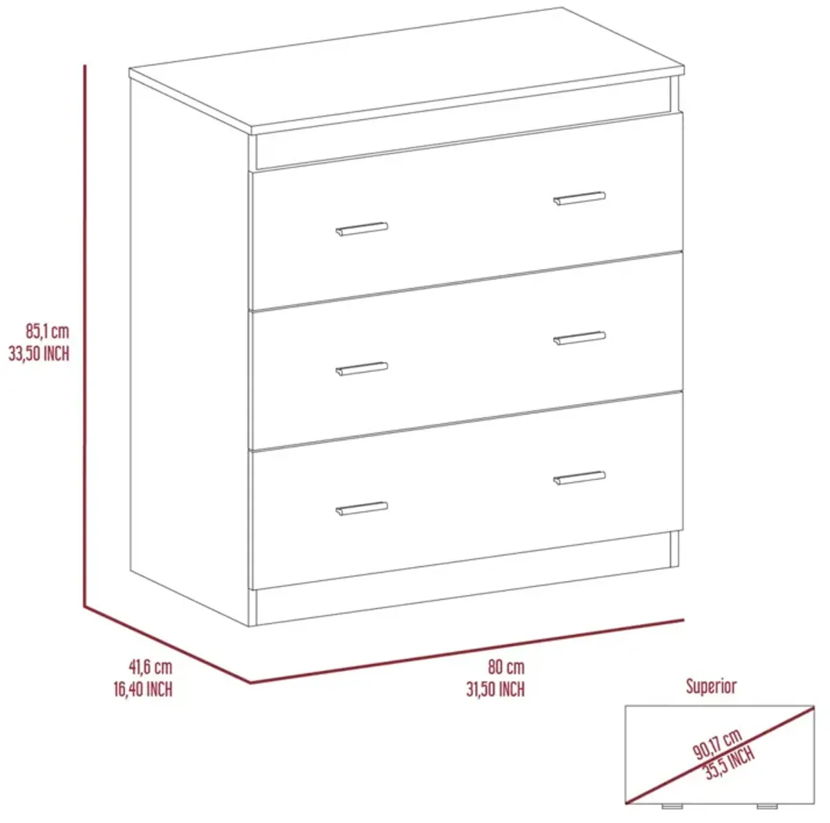 Montclair 3-Drawer Dresser Black