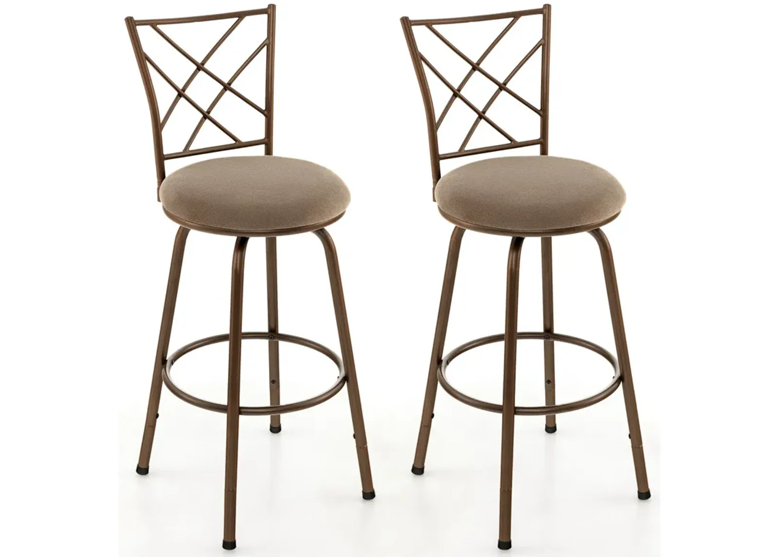 2 Pieces Swivel Pluch Fabrice Cushioned Bar Stool Set-Brown