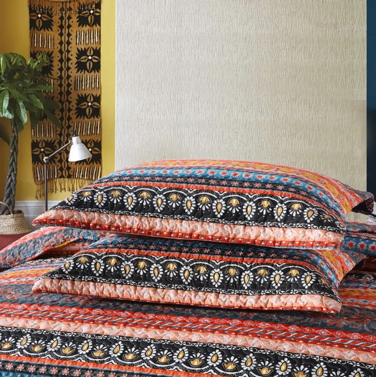 MarCielo 3 Pcs Bohemian Quilt Bedspread Set B012