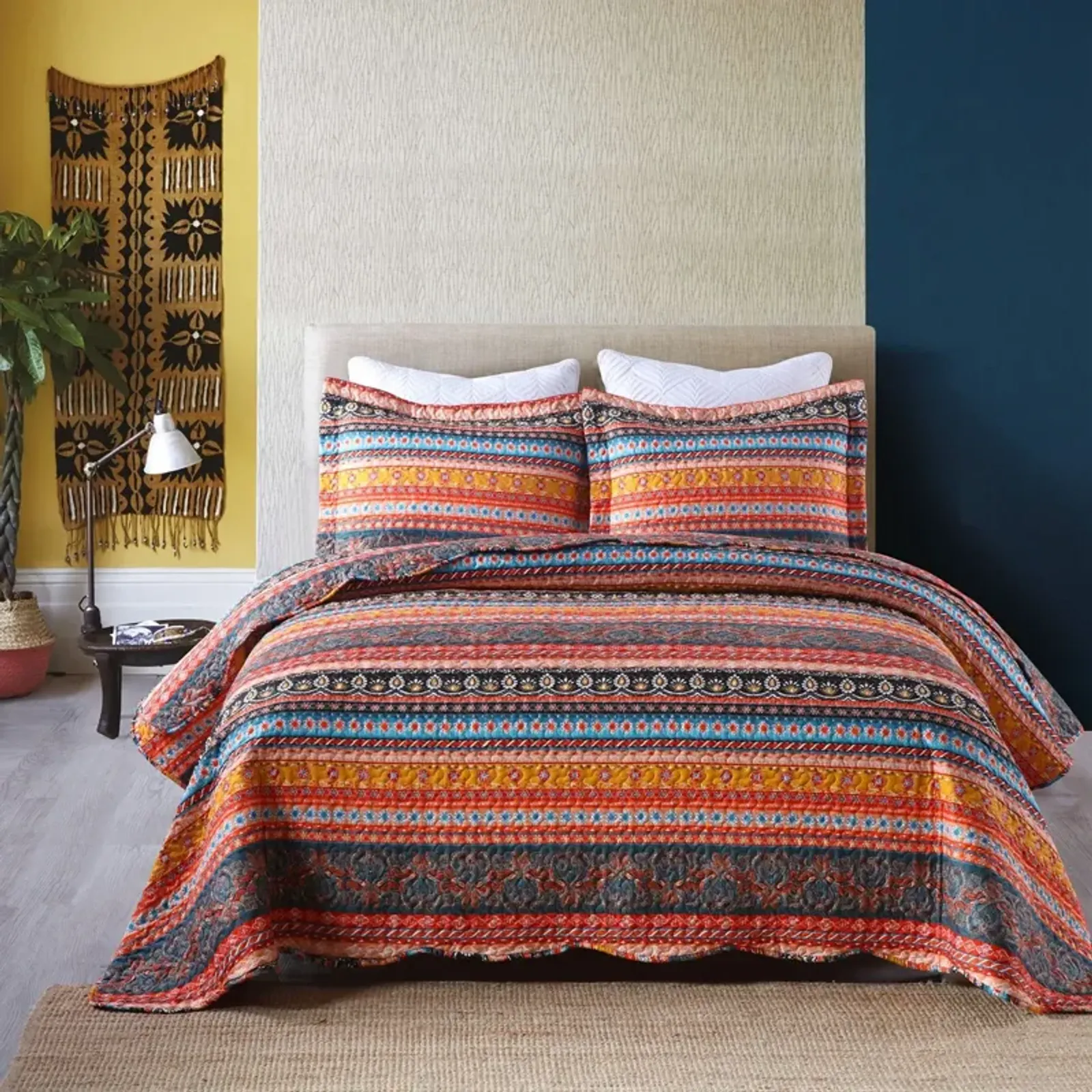 MarCielo 3 Pcs Bohemian Quilt Bedspread Set B012