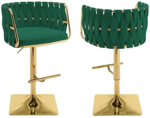 Best Quality Furniture Velvet Upholstered barstool in Emerald green and gold color base (SET OF 2)