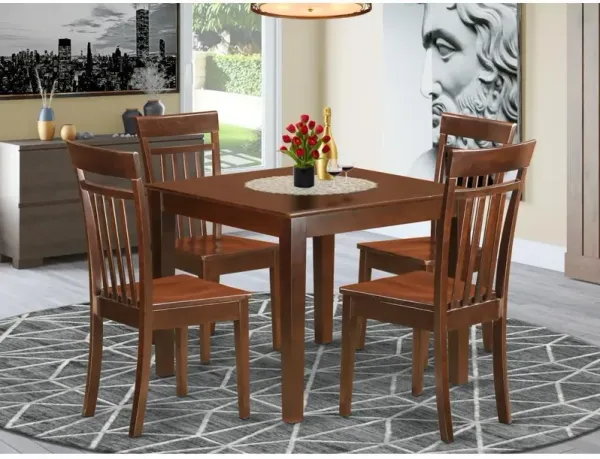 5 Pc Small Kitchen Table set with a Dining Table and 4 Dining Chairs in Mahogany