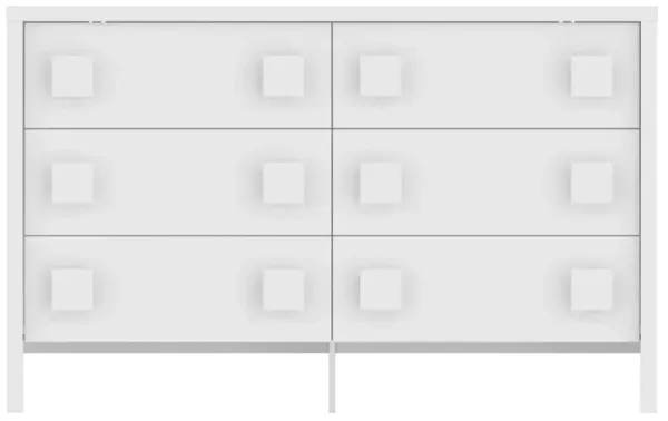 63" Double Dresser with 6 Large Drawers & Square Handles, Chest of Drawers with Slide Rails, Modern Wooden Storage Tower for Bedroom Living Room, White