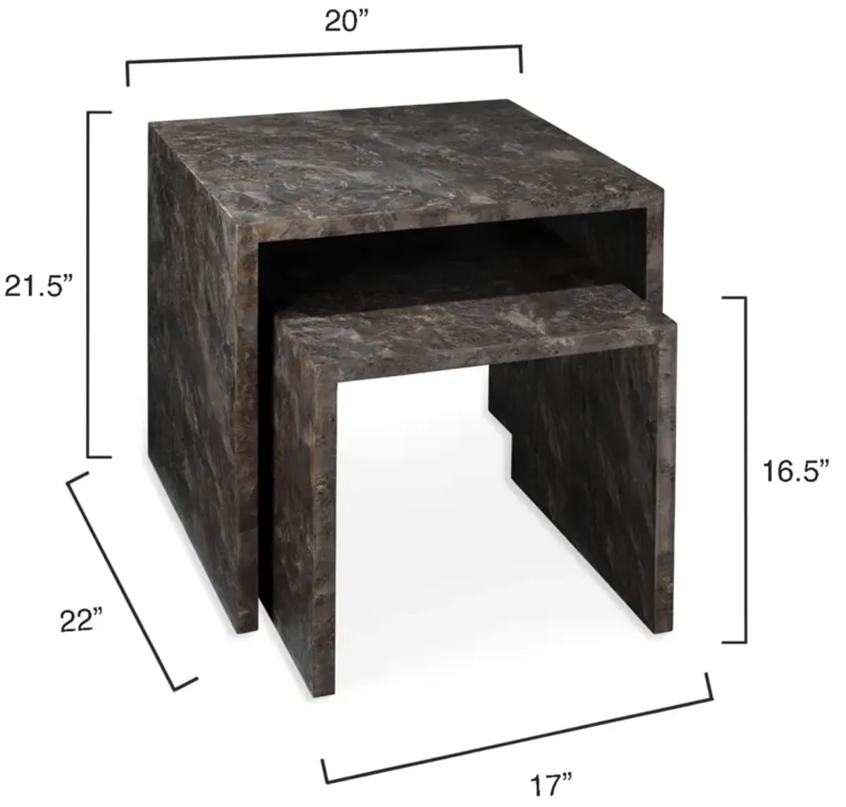 Bedford Wood Set of 2 Nesting Tables, Charcoal