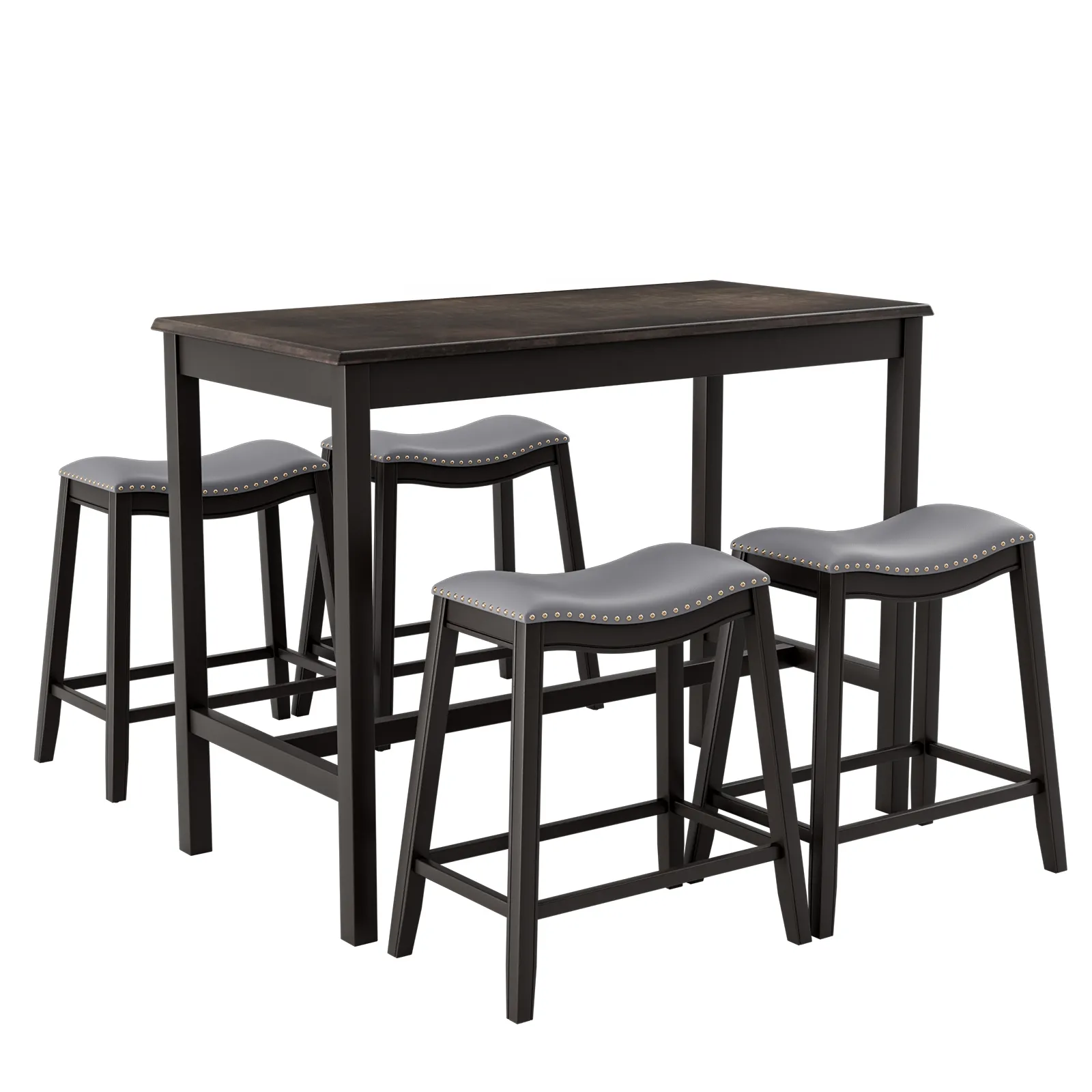 5-Piece Dining Set with 4 Upholstered Stools