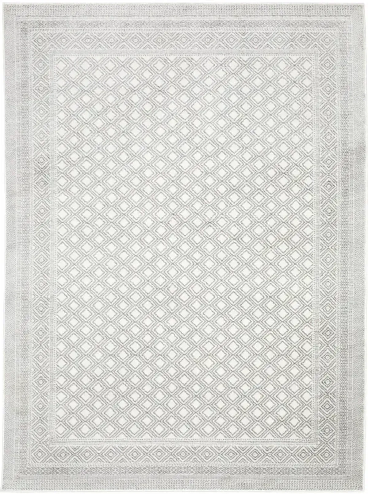 5 X 8 White And grey Oriental Power Loom Stain Resistant Area Rug
