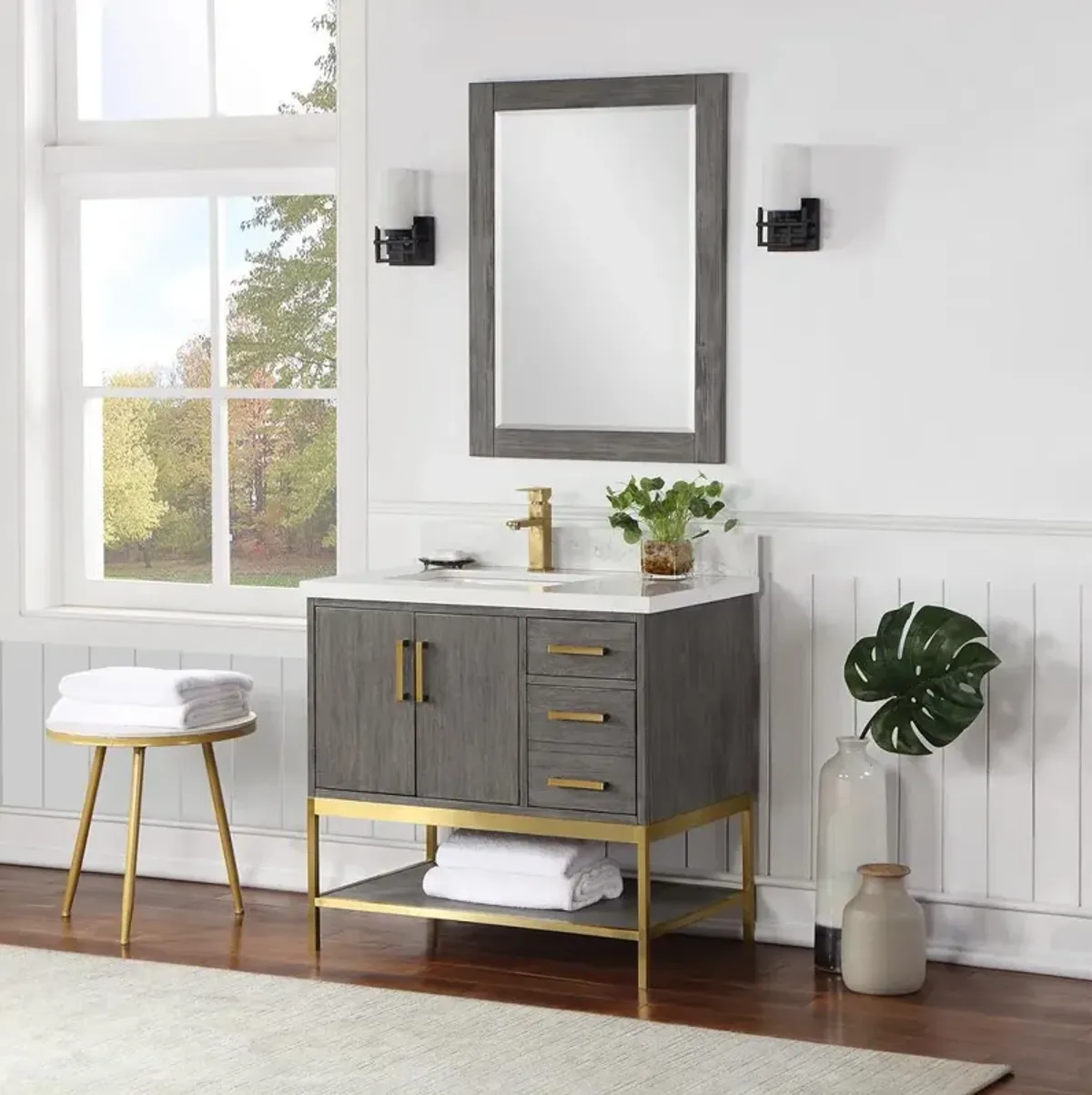 Altair 28 Rectangular Bathroom Wood Framed Wall Mirror in Classical Grey