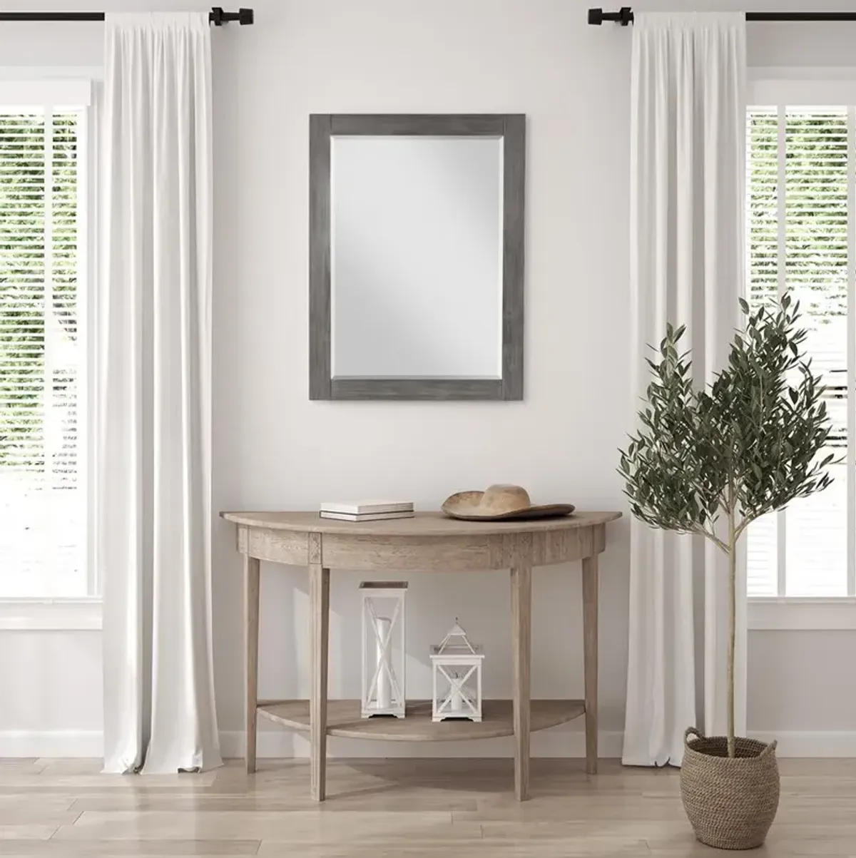 Altair 28 Rectangular Bathroom Wood Framed Wall Mirror in Classical Grey