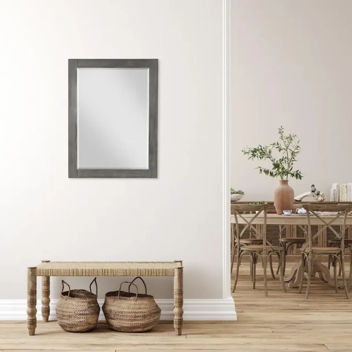 Altair 28 Rectangular Bathroom Wood Framed Wall Mirror in Classical Grey