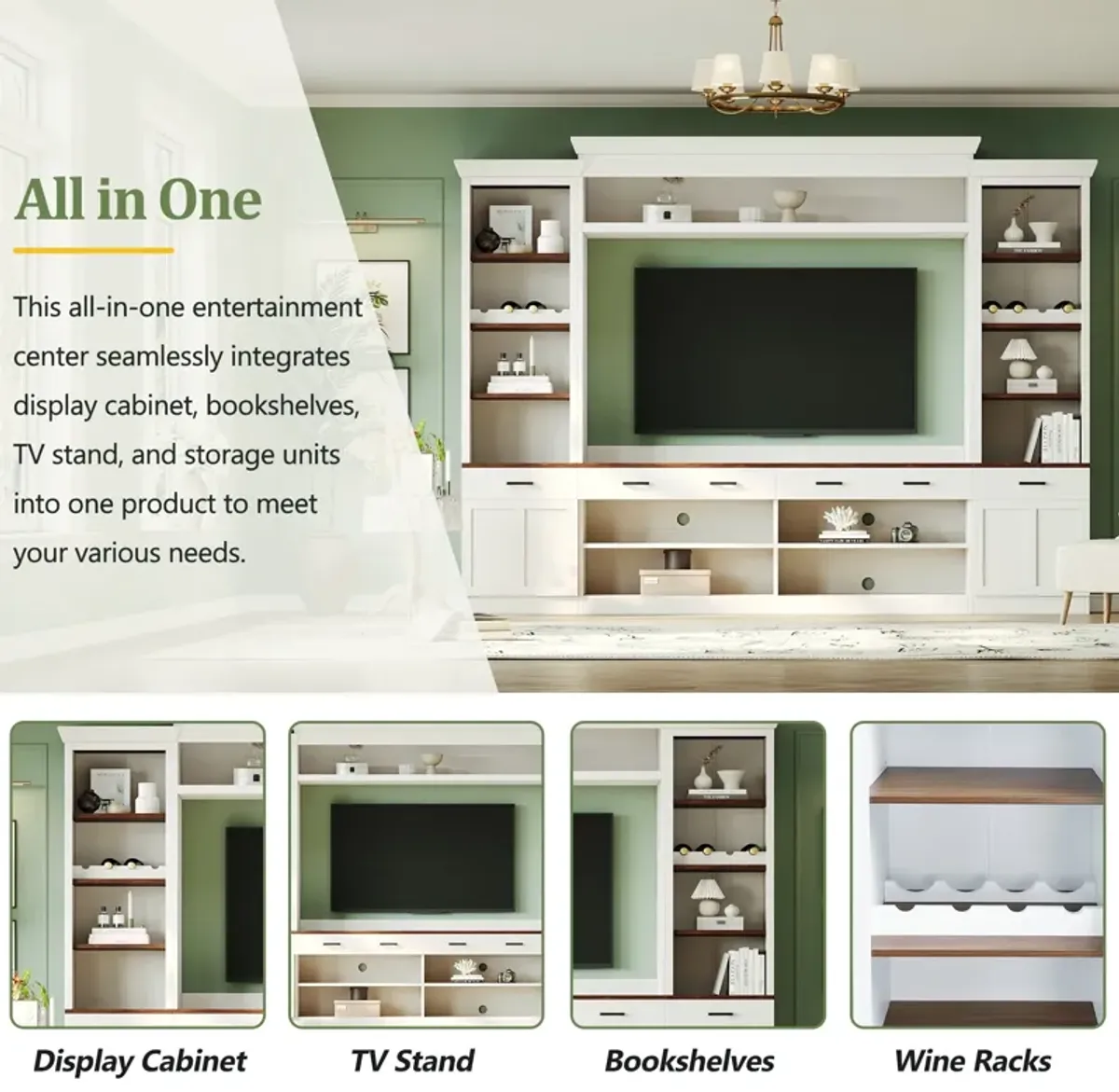 Merax Mid-Century Media Console  Entertainment Wall Unit Set for TVs Up to 70"
