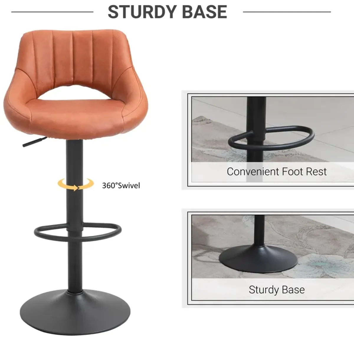 Brown Modern Seating: Set of 2 Swivel Bar Stools with Adjustable Height