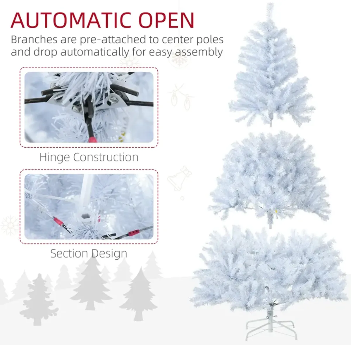 HOMCOM 6 Ft Artificial Christmas Tree with Warm White LED Lights, White