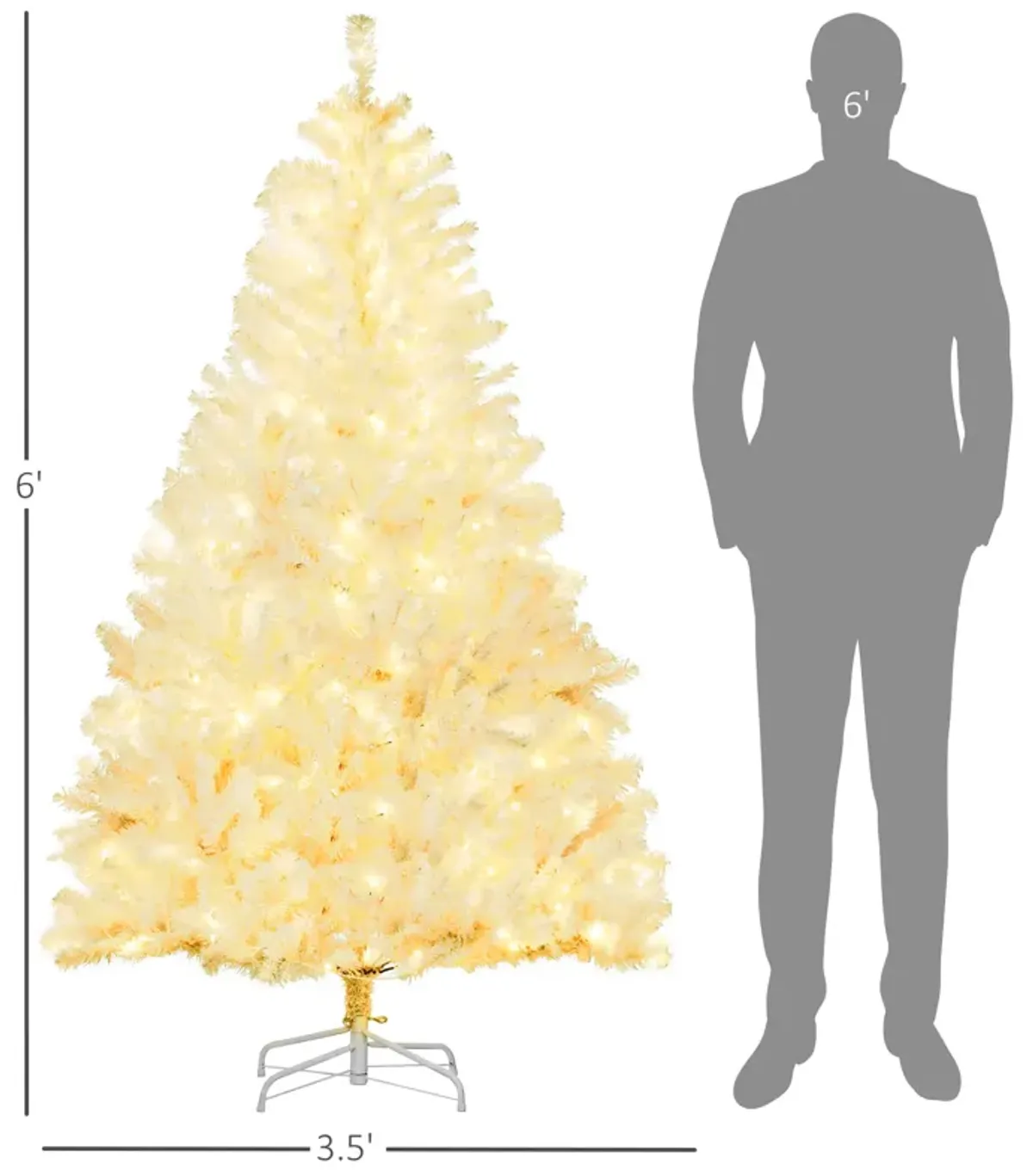 HOMCOM 6 Ft Artificial Christmas Tree with Warm White LED Lights, White