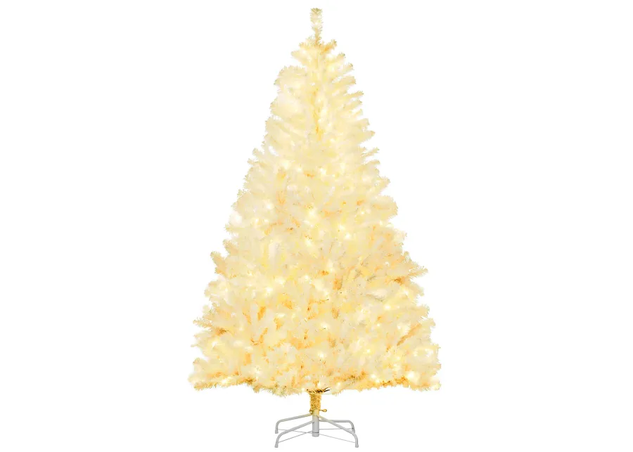 HOMCOM 6 Ft Artificial Christmas Tree with Warm White LED Lights, White