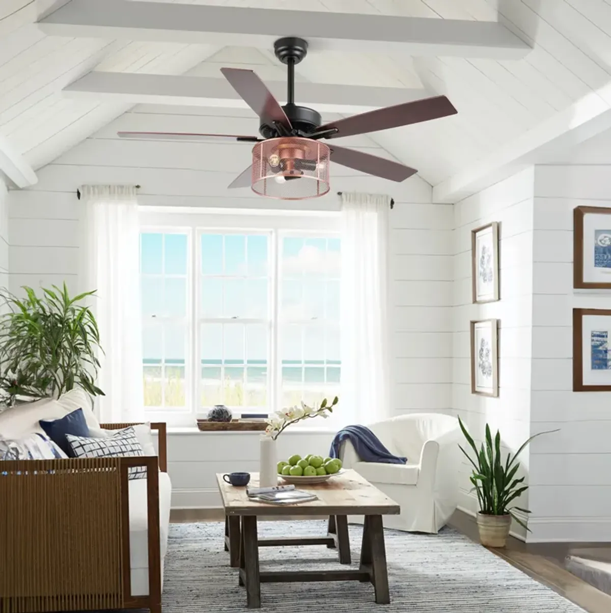 Max Farmhouse Industrial Iron/Wood Mobile Appremote Controlled LED Ceiling Fan