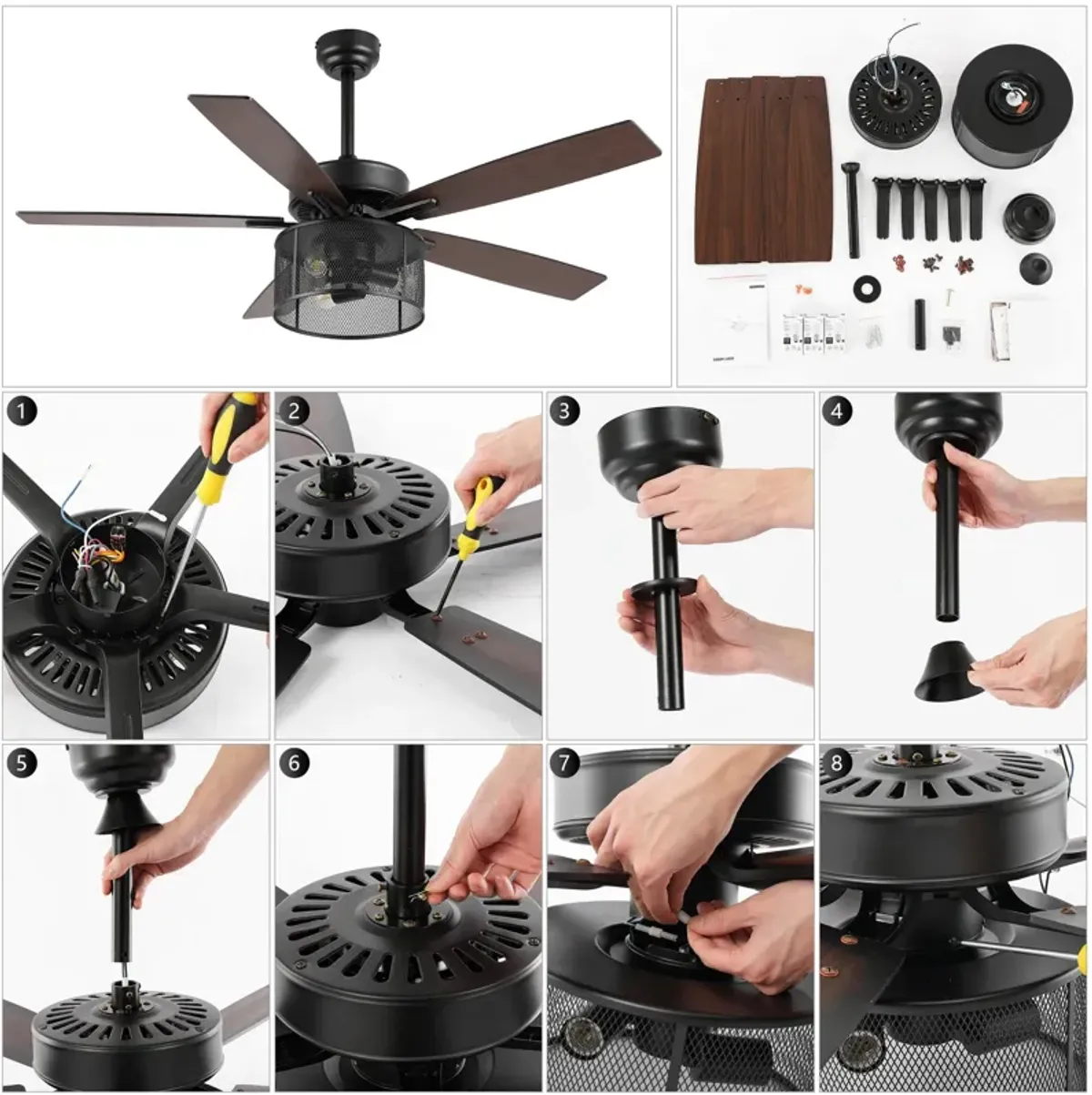 Max Farmhouse Industrial Iron/Wood Mobile Appremote Controlled LED Ceiling Fan