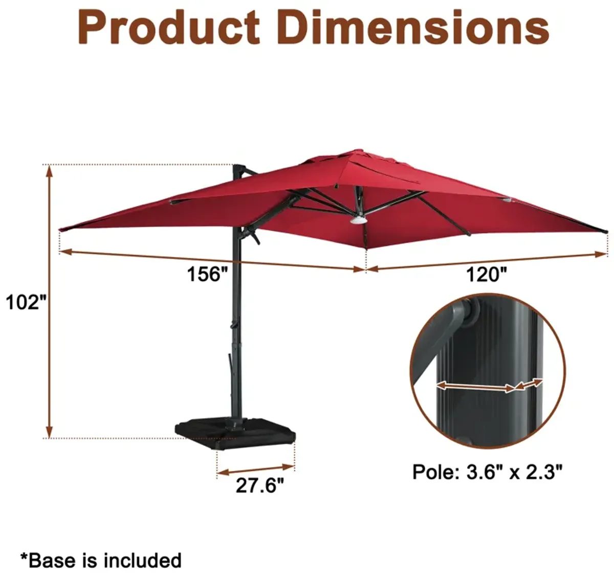 MONDAWE 10 ft. Square Outdoor Cantilever Umbrella Aluminum Frame Tilting Parasol with Detachable Bluetooth LED Light Panel and Weighted Based