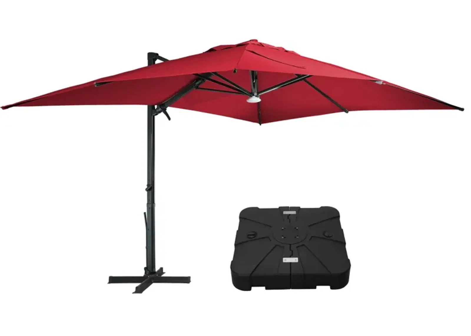 MONDAWE 10 ft. Square Outdoor Cantilever Umbrella Aluminum Frame Tilting Parasol with Detachable Bluetooth LED Light Panel and Weighted Based