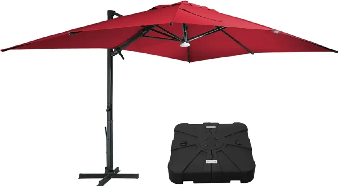 MONDAWE 10 ft. Square Outdoor Cantilever Umbrella Aluminum Frame Tilting Parasol with Detachable Bluetooth LED Light Panel and Weighted Based